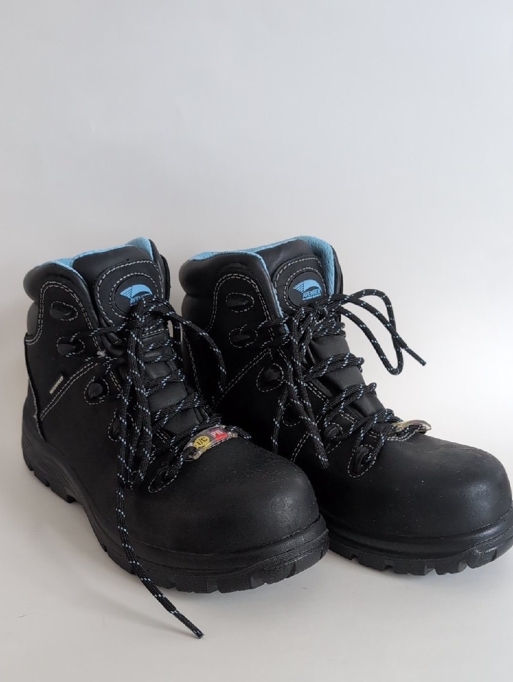 Avenger Black Lace-Up Women's Safety Boots with Light Blue Lining